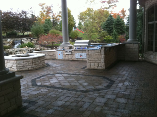 Covered Outdoor Kitchen and Gas Firepit